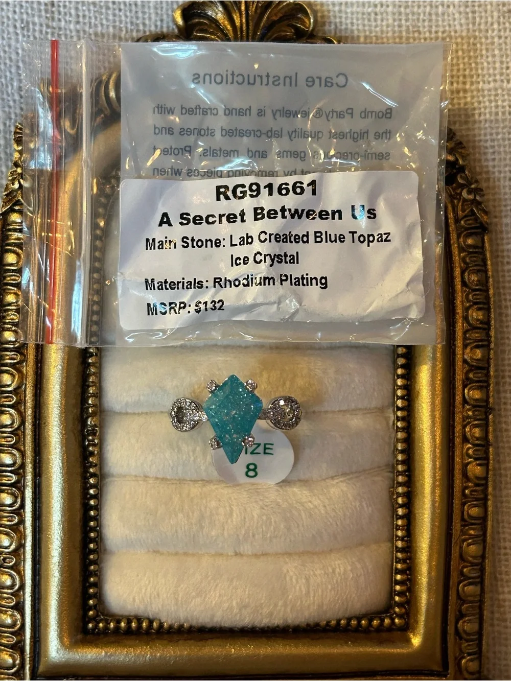 Bomb Party | Rhodium | Blue Topaz Ice Crystal | Ring Size 8